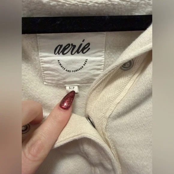 aerie Cream Half Button Pullover Sweatshirt - Picture 3 of 3